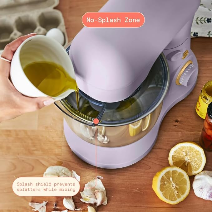 Beautiful 3.5Qt Stand Mixer by Gourmias, Tilt-Head Electric Mixer with 12 Speeds, Stainless Steel Bowl, Compact Kitchen Mixer for Baking, Dough, Whipping and Mixing (Lavender)