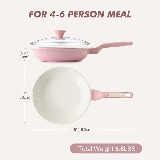 SENSARTE 11Inch Nonstick Ceramic Frying Pan with Lid, PFAS/PTFE Free, Pink | Ceramic Omelette Pan Skillet, Healthy Non-toxic Chef's Pan, Induction Compatible Pan, Heat Resistant Handle