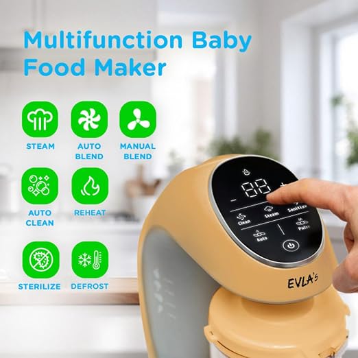 EVLA'S Baby Food Maker, Steamer, Blender, Baby Food Processor for Healthy Homemade Baby Food in Minutes, Touch Screen with 6 Reusable Food Pouches, Baby Registry Essential, Peach | Blend, Grind, Steam, and Cook Homemade Baby Food, Self Cleaning Machine...