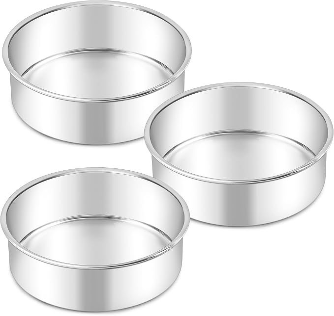 LIANYU 6 Inch Round Cake Pan Set of 3, Stainless Steel Smash Cake Pans Tins | Baking Baking Pan, Bakeware for Birthday Wedding Party, Leak-proof & Mirror Finish, Dishwasher Safe