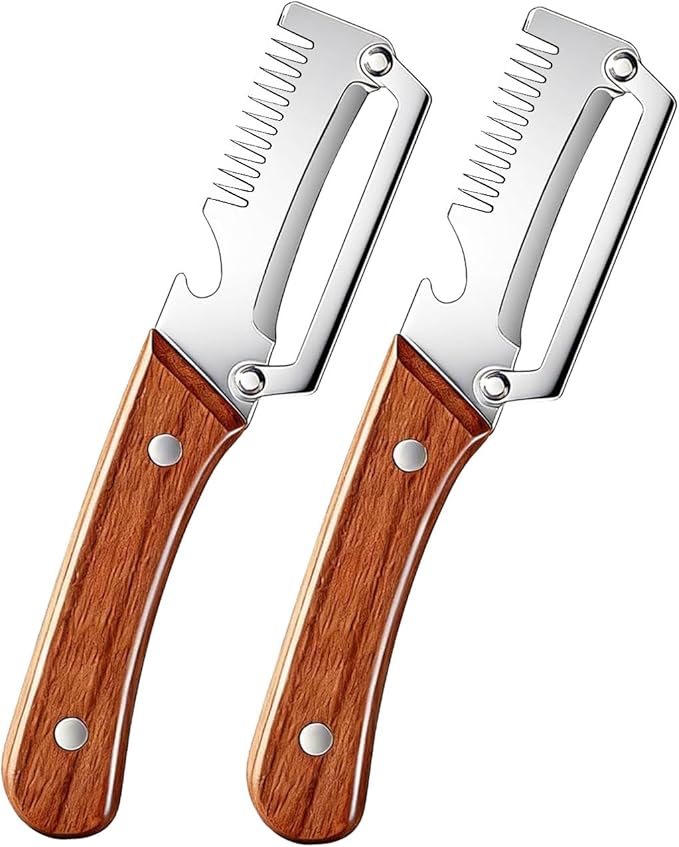 2Pcs Multi Functional Vegetable Peeler for Kitchen, with Bottle Opener and Wooden Handle, 3-in-1 Stainless Steel Kitchen Tool for Fruit Potato Pumpkin(3 in 1)