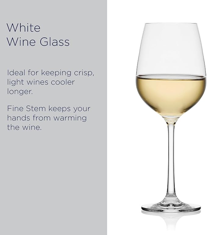Mikasa Lana White Wine Glasses, Set of 4, 8.25 Ounce, Clear