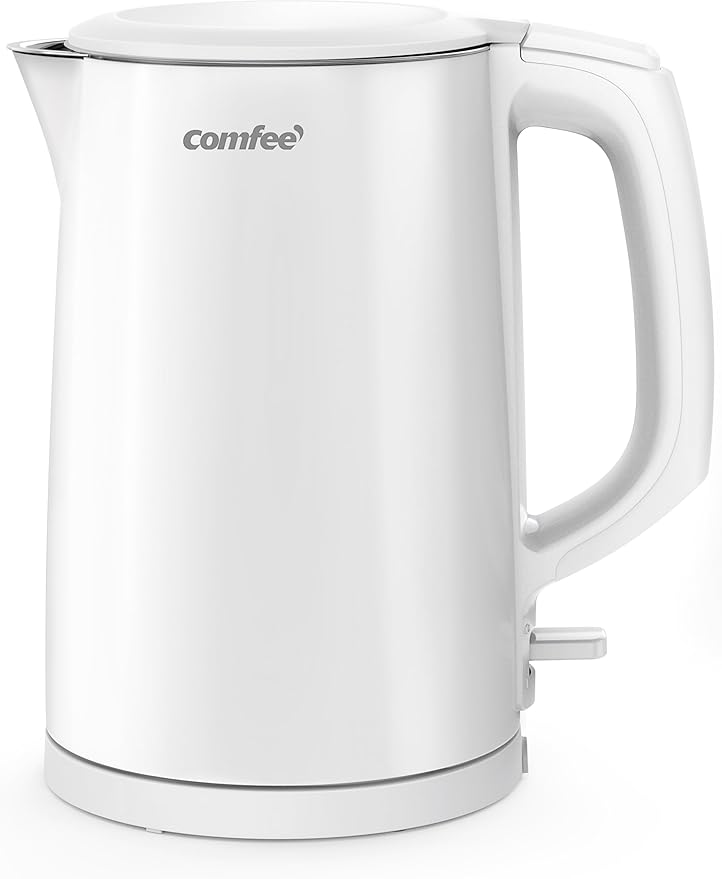 COMFEE' Stainless Steel Double Wall Electric Kettle 1.5L, White