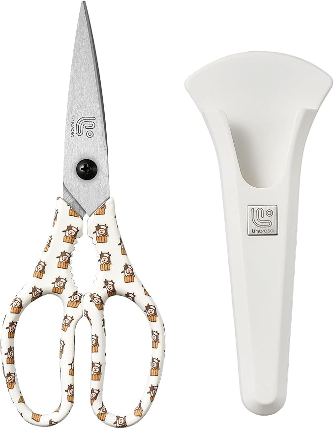 Kitchen Scissors Heavy Duty Kitchen Shears with Magnetic Holder Made with Japanese Steel 4034, Multipurpose Ultra Sharp Cooking Scissors for Meat/Vegetables/BBQ/Herbs/Pizza (Graphic,Cow)
