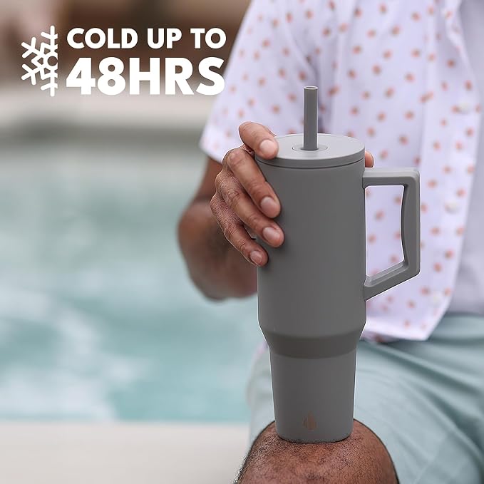 Elemental Spill Proof 40oz Insulated Tumbler with Handle & Straw Travel Mug | Stainless Steel Commuter Travel Coffee Mug for Cold Beverages, Includes 2 Straws & a Spill Proof Lid for Everyday Use