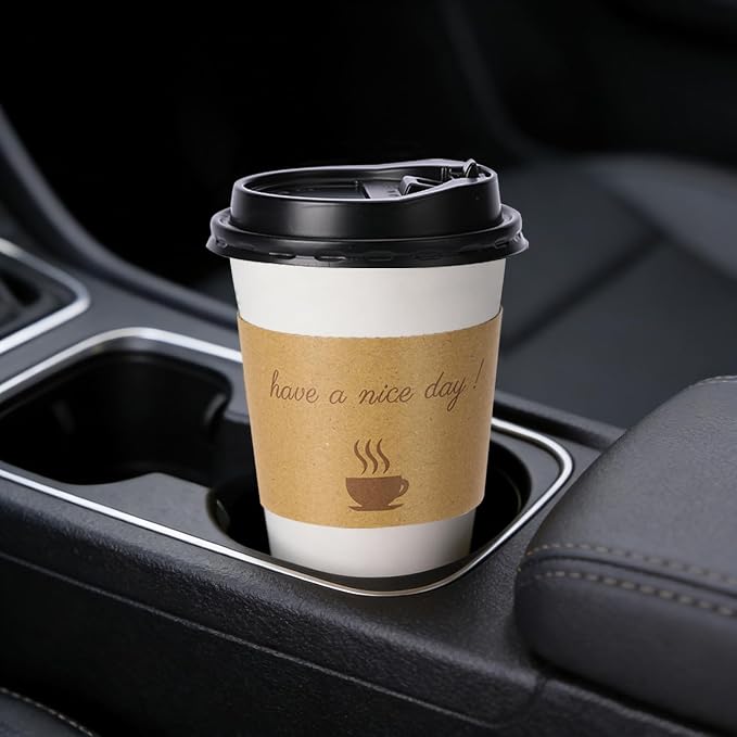 BYSNOW 500 pack 16 oz Bulk Disposable Paper Coffee Cups with Lids Hot Cups | Paper To Go Cups with Lids, Sleeves and Stirring Sticks, Hot Paper Cups for Home, Office and Party (White 16oz)