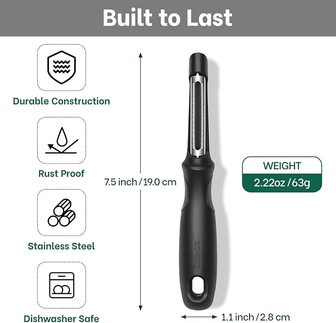 Beneno Stainless Steel Serrated Swivel Tomato Peeler | Sharp Serrated Blade for Effortless Peeling Soft-Skinned Fruits and Vegetables, Soft Grip Handle, Dishwasher Safe, Black
