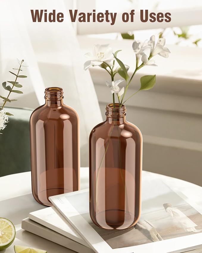 Bontip Glass Spray Bottle 16 oz for Cleaning, Plants (2 Pack, Amber) | Refillable spray bottle Set, BPA-free eco glass, With labels and funnel, Great for cleaners, plant misting, hair care