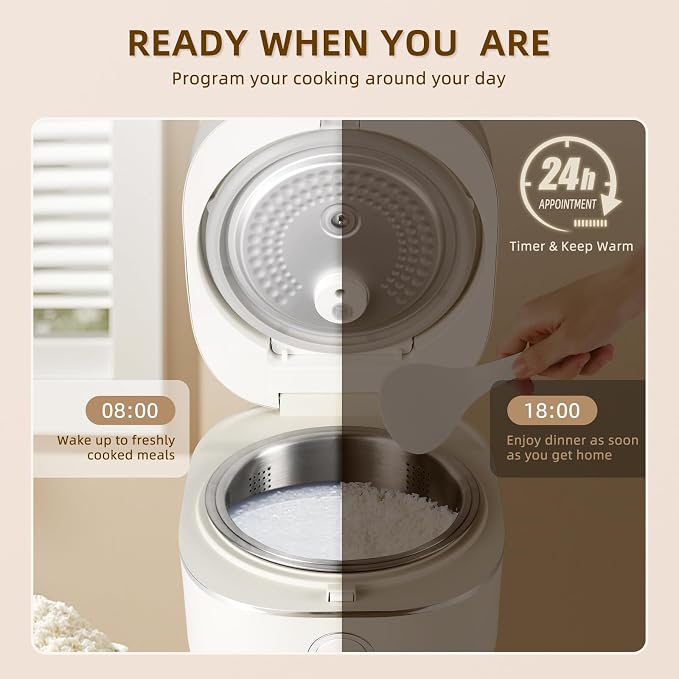 Rice Cooker 4L Low Carb with Nonstick Stainless Steel Inner Pot, 8-Cup LED Display Rice Maker, 24-Hr Delay Timer & 8-Hr Keep for White Rice/Porridge