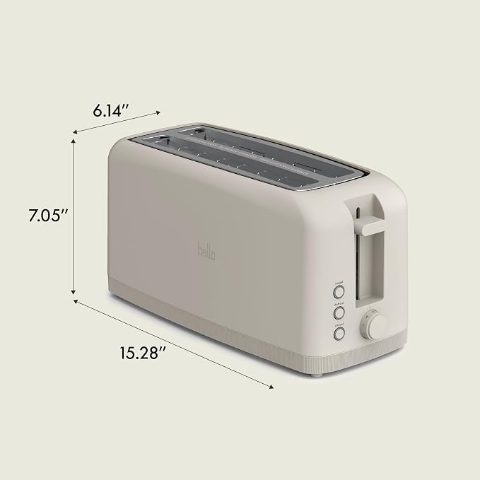 bella Fits-Anywhere™ Slim Toaster, 4 Slice Extra Long & Wide Slot, Oatmilk