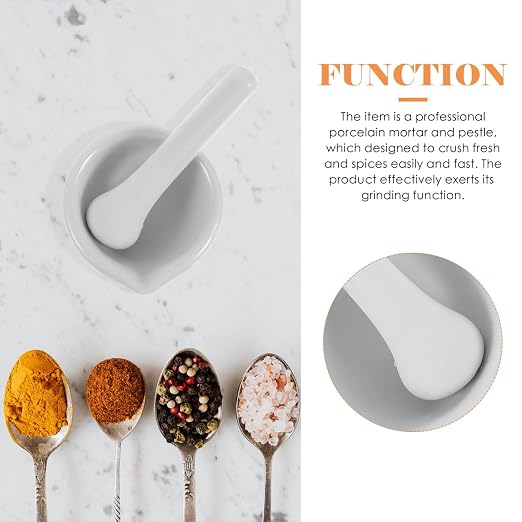 Toyvian Porcelain Mortar and Pestle Set 2 Pack Ceramic Grind Bowl with Ergonomic Pestle for Grinding Spices Garlic Pills and Medicine in Kitchen and Home Use