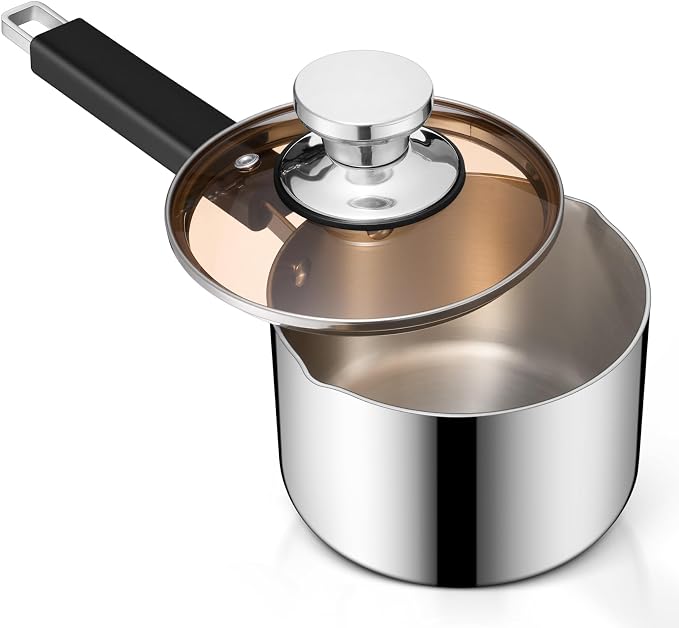 TeamFar 1 Quart Saucepan, Stainless Steel Tri-Ply Small Sauce Milk Pan | with Heatproof Handle for Cooking/Boiling/Simmering, For Induction/Gas/Electric, Healthy & Heavy Duty, Dishwasher Safe