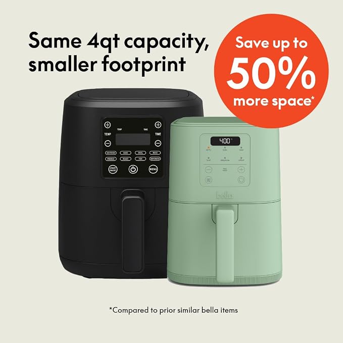 bella Fits-anywhere™ Slim Air Fryer, 4qt Ceramic Airfryer, Seaglass
