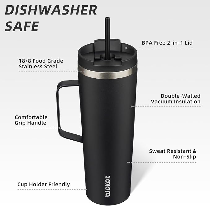 BJPKPK 30oz Insulated Tumbler with Handle, Lid & Straw, Stainless Steel | Double Wall Vacuum Insulated Coffee Travel Mug - Keeps Cold & Hot, BPA Free, Cupholder Fit for Office, Gym & Travel