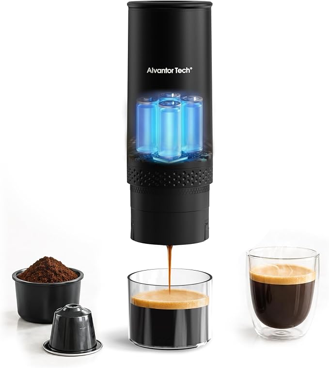 Portable Electric Espresso Machine, Mini Self-Heating Travel Coffee Maker for Ground Coffee & NS Capsules, Ideal for Camping, RV, Hiking & Office