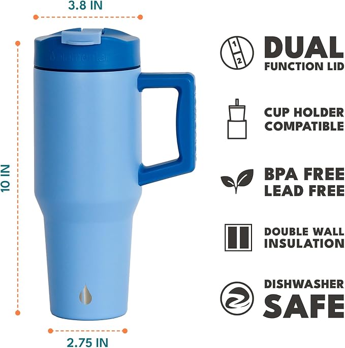 Elemental 100% Leak Proof 32oz Tumbler with Handle & Straw Travel Mug | Stainless Steel Double Wall Insulated Tumbler for Hot and Cold Beverages with Sip & Straw Lid