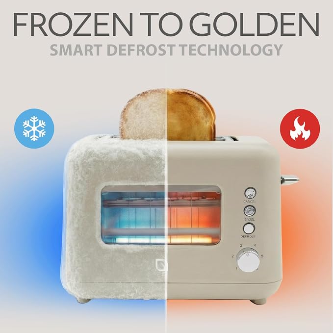 WILLOW Eco Series 2 Slice Toaster with Clear-View Window, 6 Shade Settings, 900W Retro Toaster with Extra Wide Slots, Bagel, Cancel, & Defrost Buttons, Toasters 2 Slice w Crumb Tray for Easy Cleanups