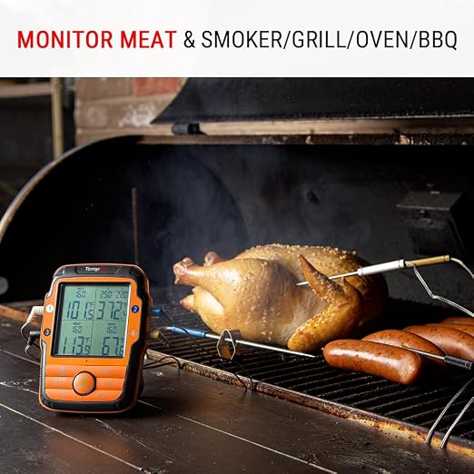 TempPro TempSync 1000FT Wireless Meat Thermometer for Grill with 4 Probes | RF Technology, Alarms, Large Digital Backlit Display, Stainless Steel Probe, Smoker, BBQ, Grill Cooking Gift