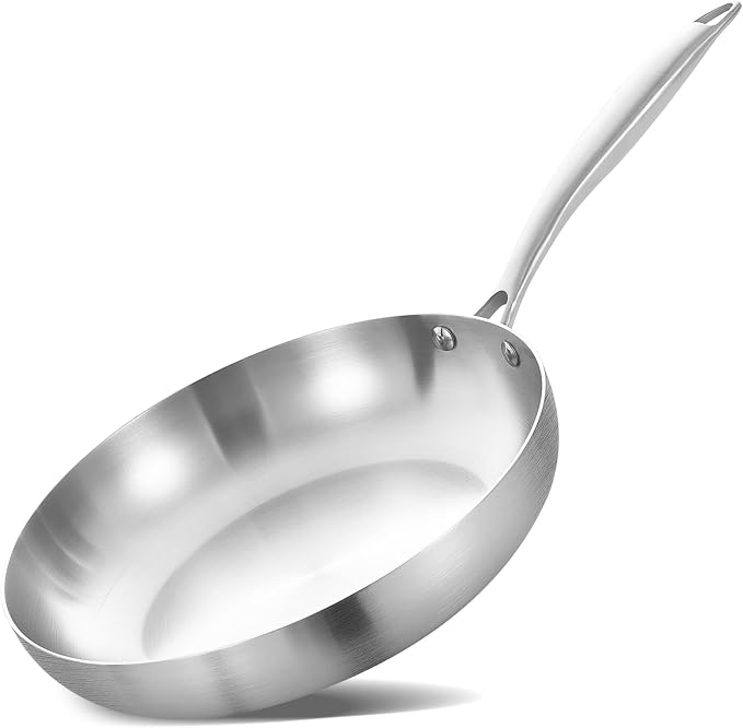LOLYKITCH 8.5 Inch Small Frying Pan | Tri-Ply Stainless Steel Skillet | Fast & Even Heating | Stay-Cool Detachable Handle | Dishwasher and Oven Safe | Induction Ready | For Modern Home Kitchens