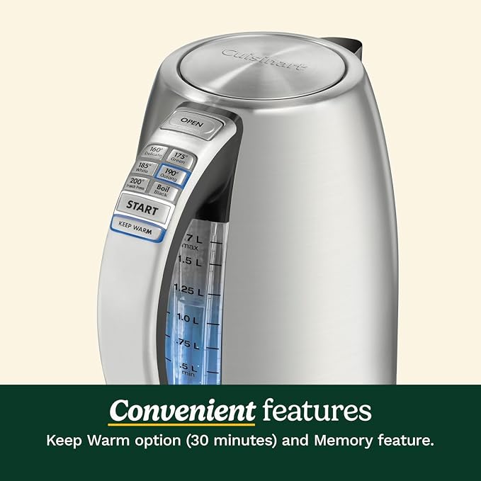 Cuisinart PerfecTemp 1.7-Liter Electric Kettle, Cordless Electric Tea Kettle, 1500W for Fast Heat-Up, 6 Preset Temperatures, 30-Minute Keep Warm, Stay Cool Nonslip Handle, Red Stainless