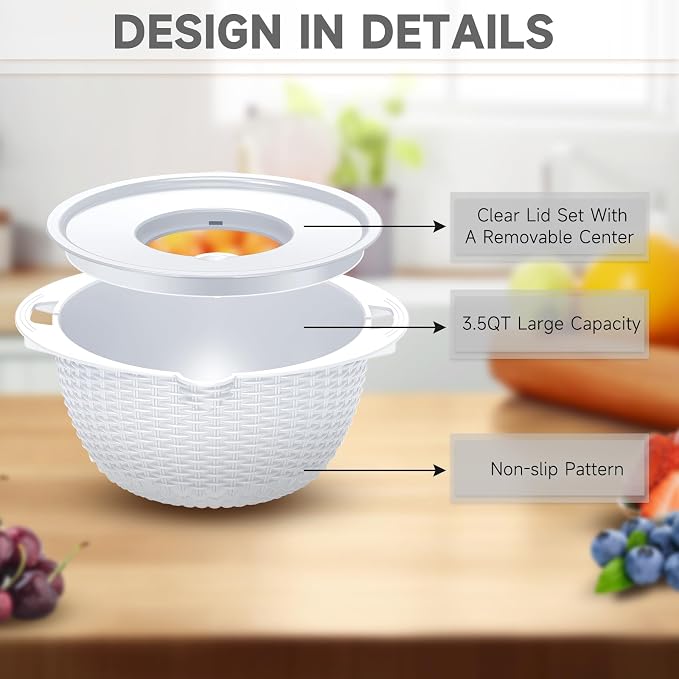 4-1 Strainer with Bowl Set - Rotatable Colander for Kitchen(Patented) - Strainers and Colanders - Pasta Strainer with New Upgraded Graters for Fruit Veggie Fun Kitchen Presents - White