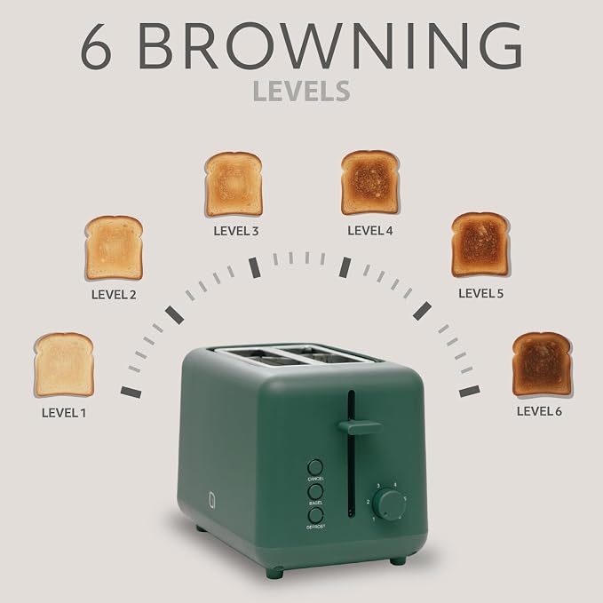 WILLOW Eco Series 2-Slice Toaster, Extra-Wide Slots for Bagels & Artisan Bread, 6 Shade Browning Settings, High-Lift Toast Boost, Removable Crumb Tray, Cancel/Defrost Buttons, Toaster 2 Slice