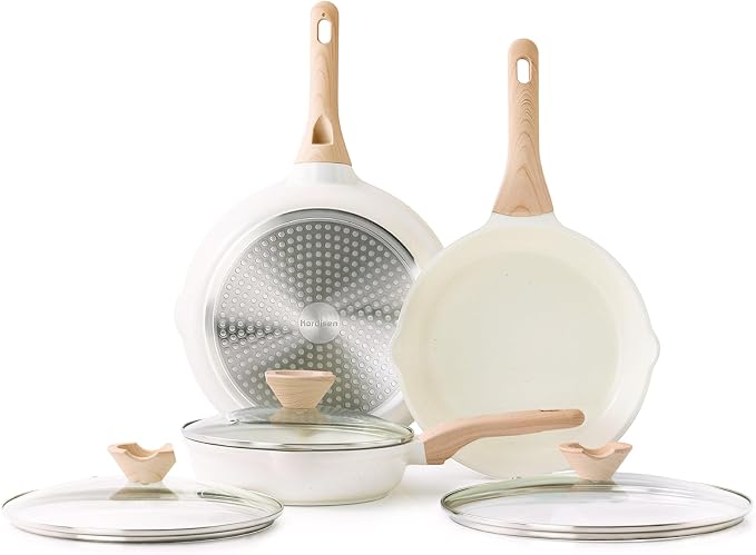 Kordisen Ceramic Nonstick Frying Pan Skillet Set with Lid, 3 Piece Ceramic Pans for Cooking Non Toxic, Healthy Induction Cookware, Stay-Cool Handle, PFOA & PFAS Free (9.5 Inch, 11 Inch, 12.5 Inch)