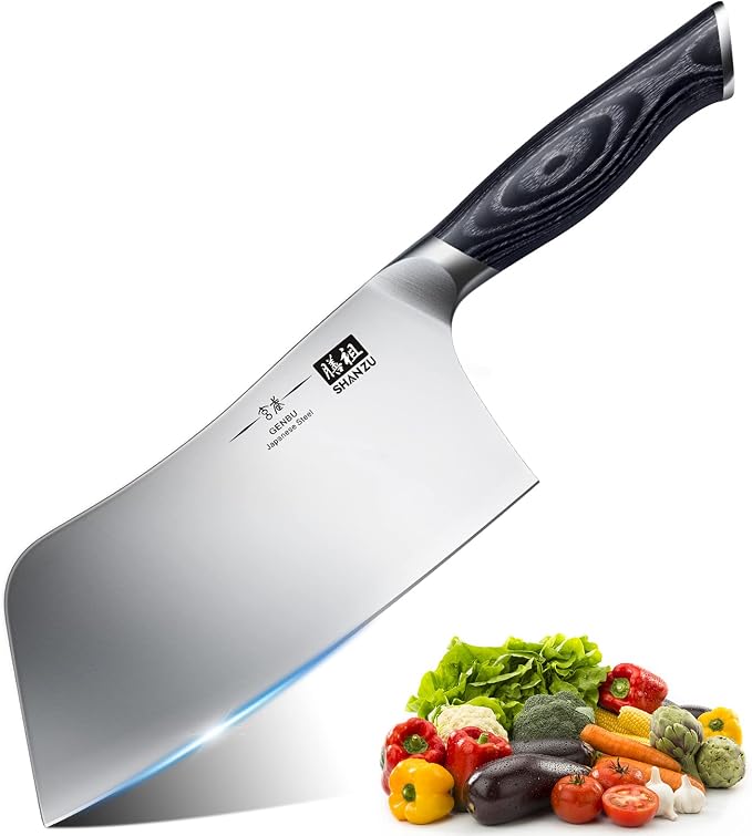 SHAN ZU 7 In Chef Knife, Sharp Meat Cleaver Knife Vegetable Chopper Knife | Professional Japanese High Carbon Stainless Steel Kitchen Chopping Knife with K133 Wood Handle, Black Tortoise Genbu Series