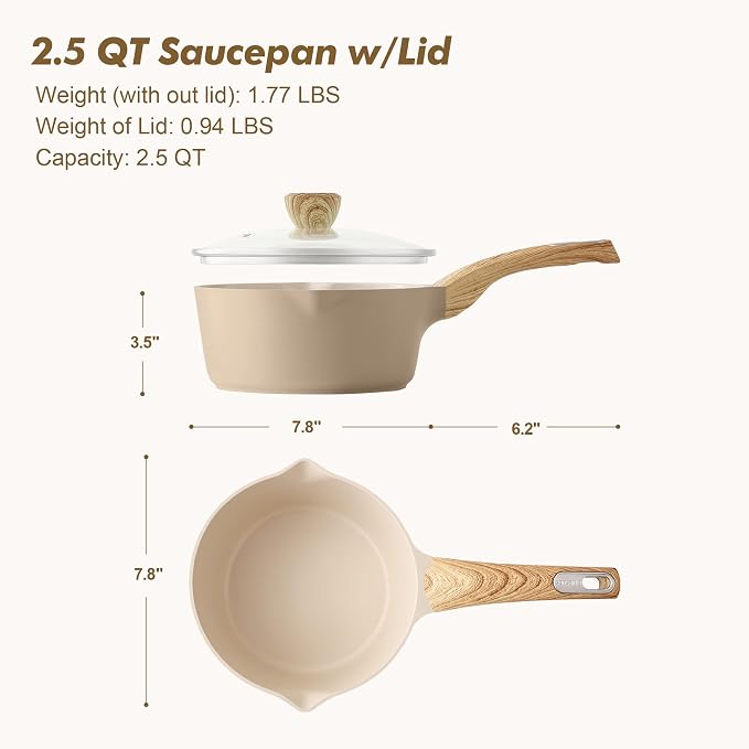 SENSARTE Ceramic Nonstick Sauce Pan with Lid, 2.5 Quart Saucepan with Double Spout, Large Cooking Pot, Non toxic Kitchen Sauce Pot, Non stick Saucier Pan, Induction Cookware, PFOA PTFE PFAS Free