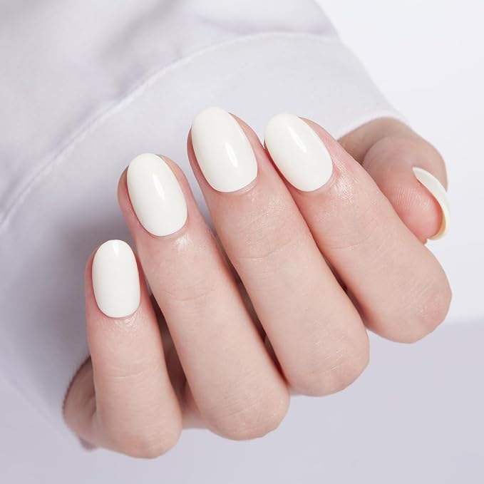 modelones Short Press on Nails, Oval Fake Nails Kit Nails Press Ons | with Glue, Adhesive Tabs, Nail File, Prep Pad, Manicure Stick, 32Pcs 16 Sizes, Milky White, Summer Women Girl Gift