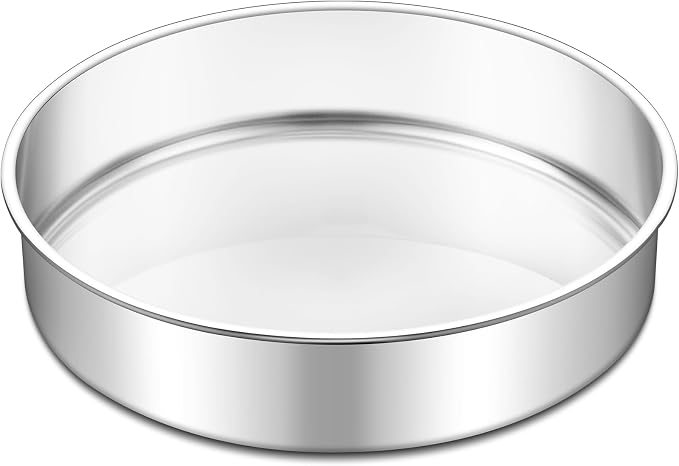 TeamFar 9 Inch Cake Pan, Stainless Steel Round Layer Cake Baking Pan | Baking Tin for Birthday Wedding, Non-Toxic & Heavy-Duty, Mirror Finish & Leak Proof, Oven & Dishwasher Safe