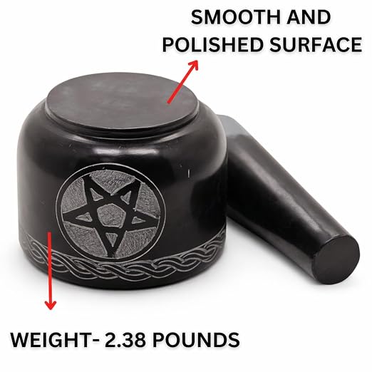 Mortar and Pestle Set, Black | Solid Stone Grinder, For Herbs Spice Guacamole, Garlic Ginger Root, Unique Design
