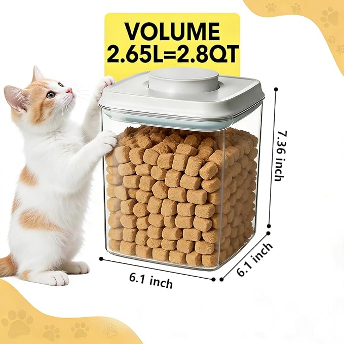Airtight Dog Food Storage Container, 2.8 QT, One-Touch Pop Lid, BPA-Free | Clear Stackable Canister for Pet Food & Cat Treats