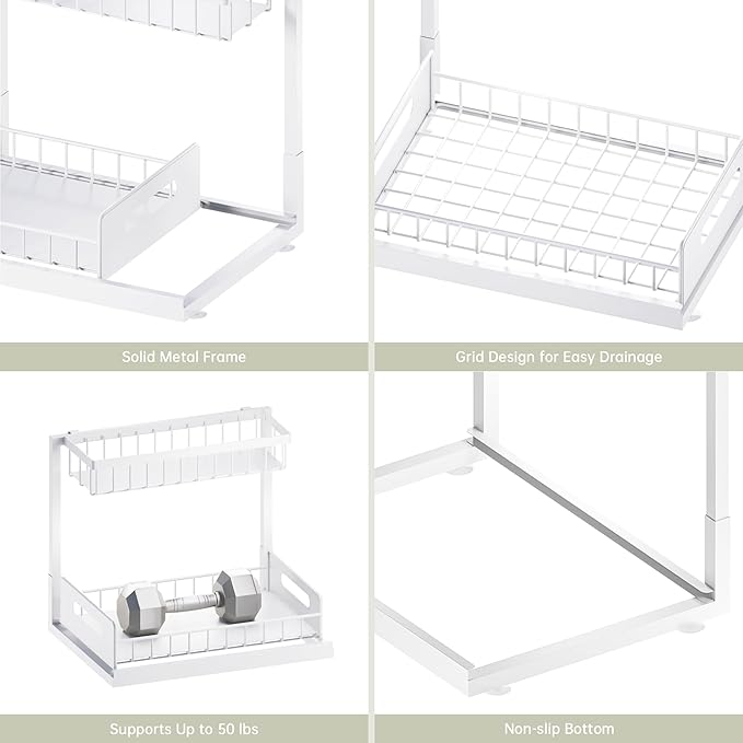 Under Sink Organizer and Storage, Slide Out Cabinet Organizer, Pull Out Sink Shelf for Kitchen Bathroom Laundry, 1 Pack White