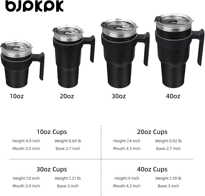 BJPKPK 10 oz Mini Tumbler with Lid, Straw & Handle, Insulated Steel Cup | Small, Spill Proof, Leak Proof, Thermal, Double Wall Vacuum, Sweatproof, Dishwasher Safe, BPA Free, Black