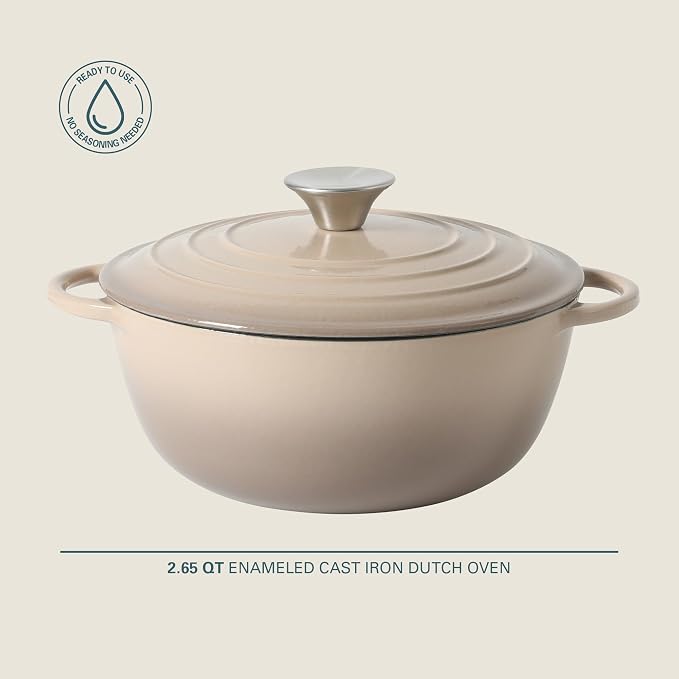 Gibson Home Addlestone 2.65 Qt Enameled Cast Iron Dutch Oven Pot with Lid – Round, Oven Safe to 500°F, Ideal for Bread Baking & Stews - Gradient Taupe