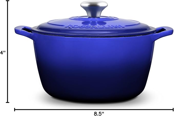 Signature Enameled Cast Iron Dutch Oven, Non-Stick Serving Pot with Tight Fitting Lid for Perfect Roasting, Baking, Sauteing, and Bread Making | 3.5Q (3.3L) - Indigo Blue
