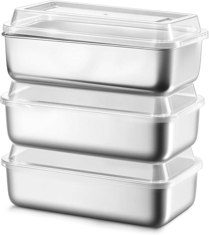 TeamFar Loaf Pan for Baking Bread, 9 x 5 Inch Bread Pan with Lid, Set of 3 | Stainless Steel Meatloaf Pan Tin for Homemade Bread, Brownies, Meal Prep, Storage, Healthy & Dishwasher Safe