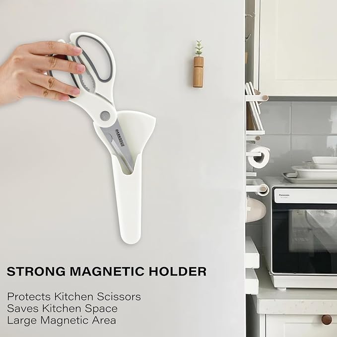 Heavy Duty Kitchen Scissors with Magnetic Holder Magnetic Shears for Fridge | Kitchen Scissors Magnet Sheath Set, Magnetic Holder, Magnet Protector, Strong Magnetic Protective Cover for Kitchen Shears