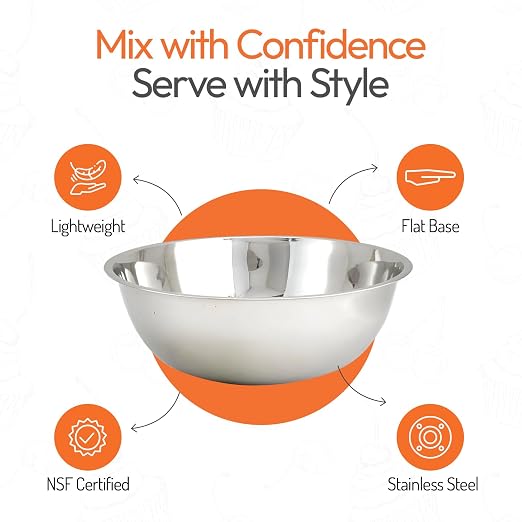 Tiger Chef Heavy Duty Mixing Bowl 30 Quart All-purpose Mixing Bowls for Home and Commercial Use - Best Prep Bowls for cake mixtures, dough’s, salads, pastas, dressings Stainless Steel - 2 Pack