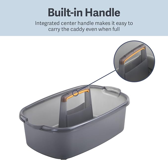 Casabella Cleaning Storage Caddy with Handle Plastic Multipurpose Organizer, Rectangle, 1.85-Gallon, Gray