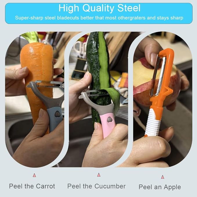 3Pack Carrots Potato Vegetable Peelers for Kitchen fruit Y Peeler for Apples with Carbon Steel Blade