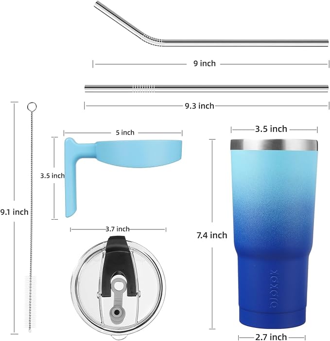 BJPKPK 20 oz Tumbler with Handle & Straw, Insulated Stainless Steel Mug | Double Wall Vacuum, Keeps Hot/Cold, Thermal Cup, BPA Free, Dishwasher Safe, Sweatproof, Cupholder Fit, Coffee & Travel, Sky