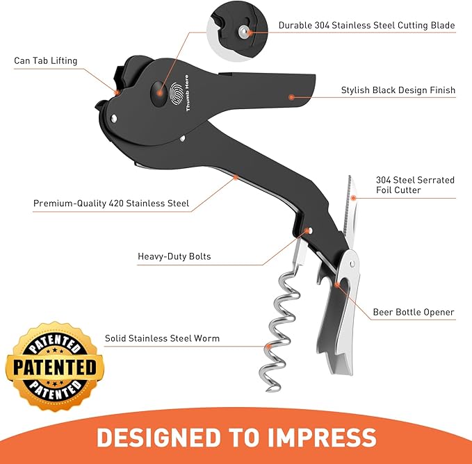 ikkle Soda Can Opener Smooth Edge 5-in-1 Portable Can Top Remover | Can Lid Remover For Beer,Canned Cocktails,Wine,Foil.Stainless Steel Ring Pull Opener,Safe Clean,For Kitchen,Bar,Camping