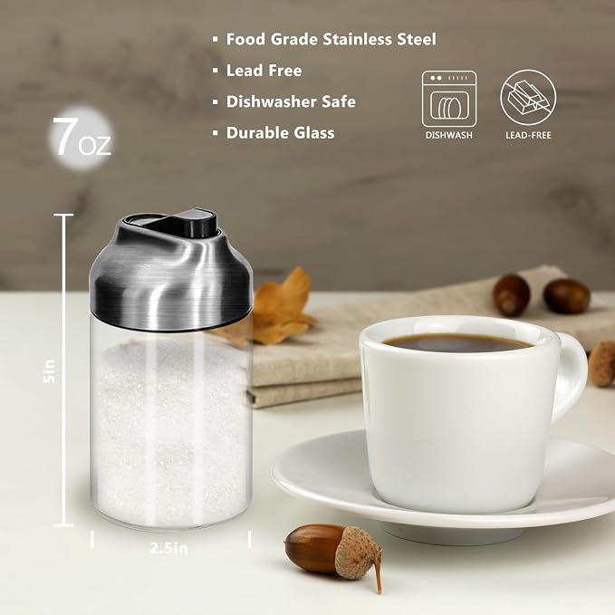 Aelga Glass Sugar Dispenser with Pour Spout, Weighted Pourer, Coffee Bar Accessories for Coffee, Tea and Baking
