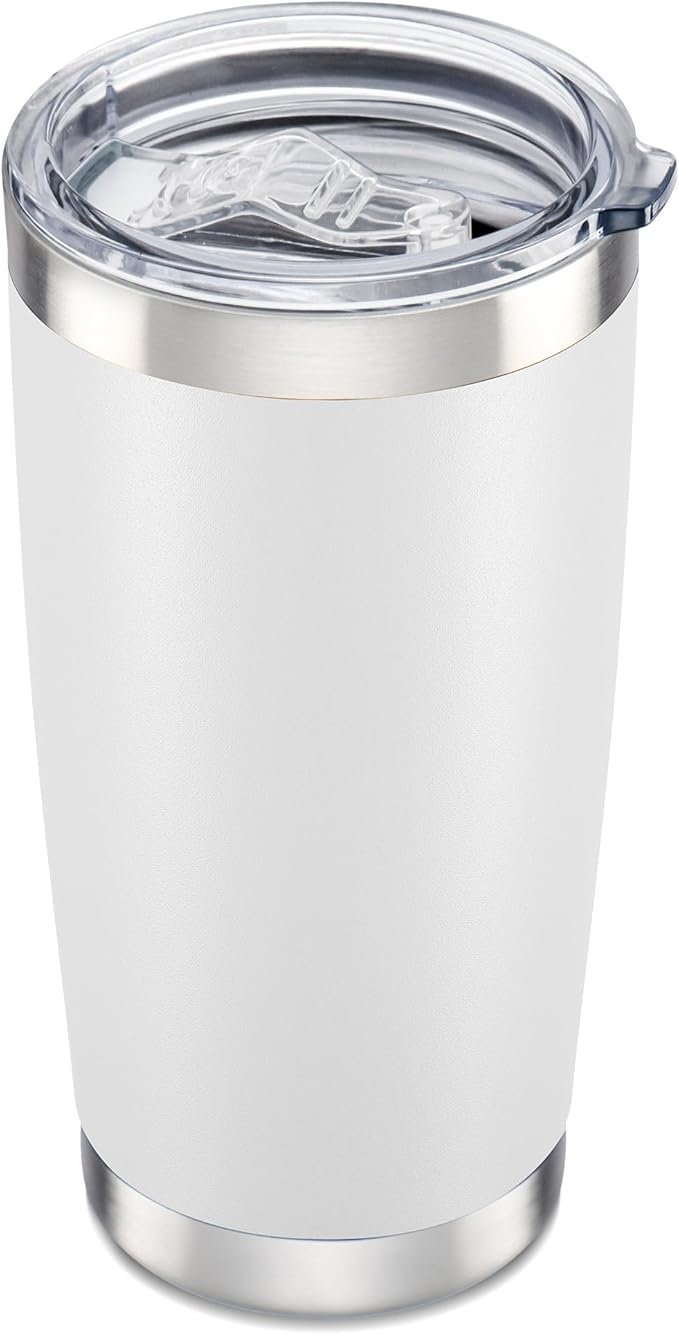 20 oz Tumbler with Lid Stainless Steel Insulated Tumblers Cups Travel Mug | Double Wall Vacuum, Powder Coated, Keep Drinks Cold and Hot, Waterproof Lid, Fit of Car Cup Holders, White