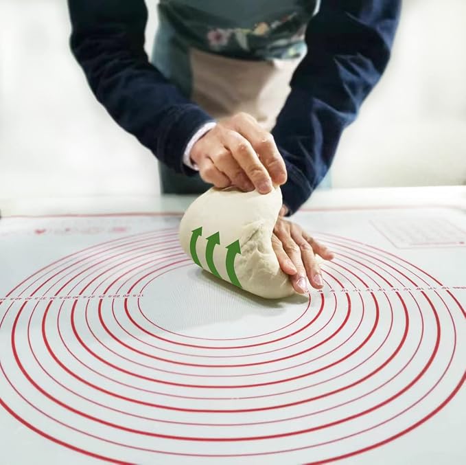 Yansumi silicone pastry non stick baking mat with measurement fondant mat with three sizes for silicone baking mat, counter mat, dough rolling mat,fondant/pie crust mat (Red, 16"L x 12"W)