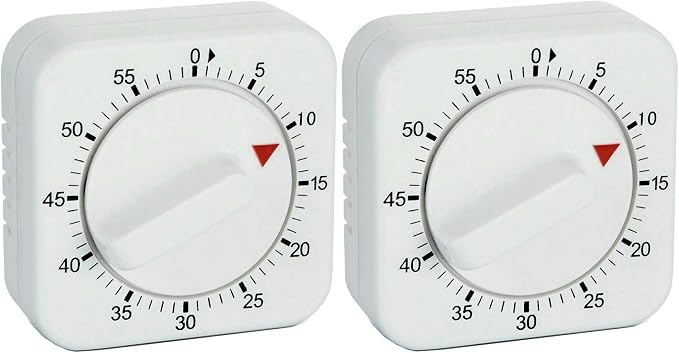 Square 60 Minute Mechanical Kitchen Timer, Easy to Use Visual Cooking Timer with Strong Magnet and Loud Alarm, Manual Countdown Timer for Classroom, Home, Study and Cooking (2 Pack)