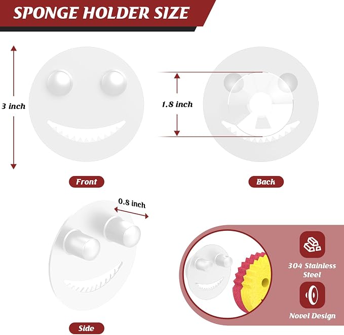 Kontoyo Sponge Holder for Kitchen Sink,Sink Caddy Organizer with Suction Cup Installation for Kitchen/Bathroom, Self Draining,Sponge Caddy for Holding Smiley Sponges-White