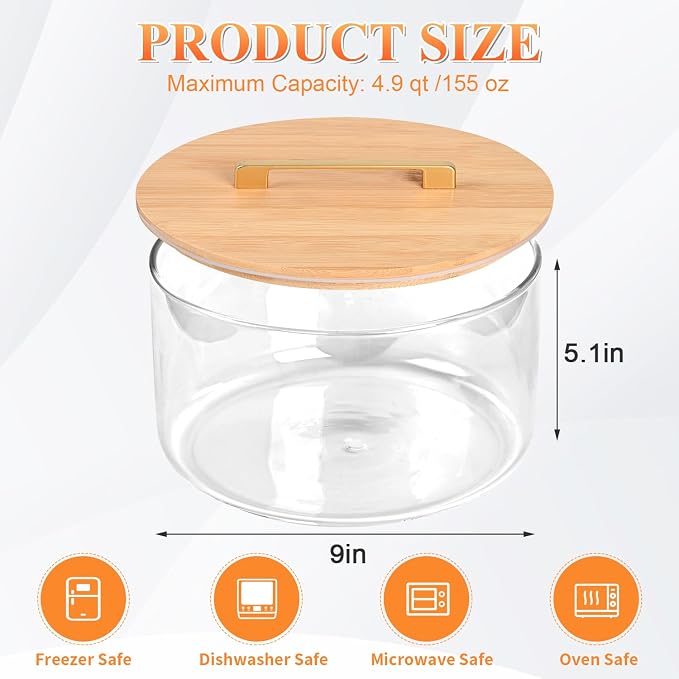 LOVYANXUE 155 oz Glass Trifle Bowl with Lid, 9 inch Large Salad Bowl, Versatile Mixing and Serving Dish for Fruit, salad, Cake, Cupcake, Baking, and Dessert, Airtight & Leakproof, Oven, Microwave Safe